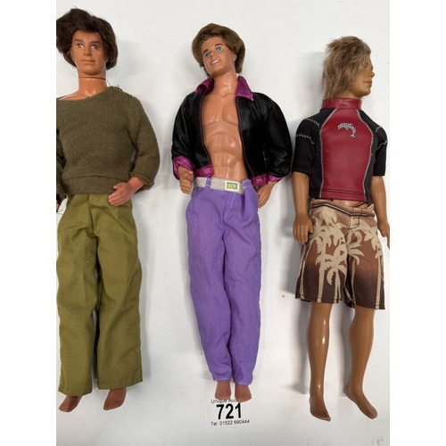 721 - 3 Barbie Ken dolls with clothing