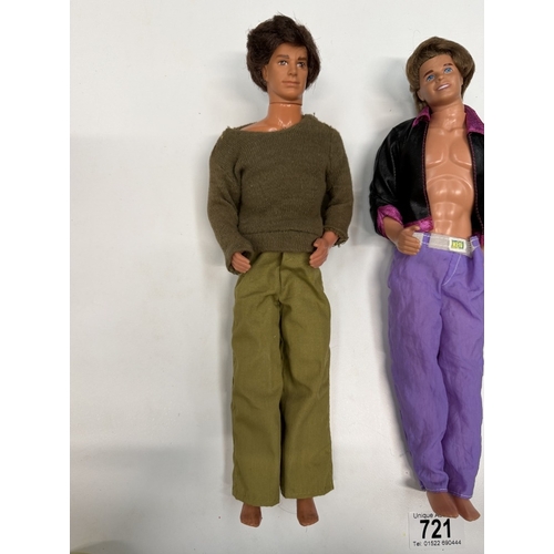 721 - 3 Barbie Ken dolls with clothing