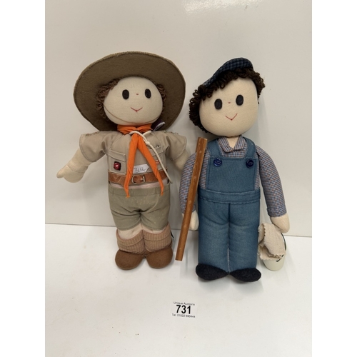 731 - 2 Vintage fabric rag dolls