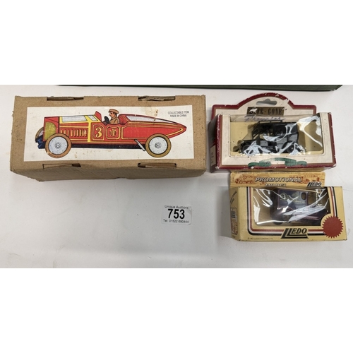 753 - A Triang 11' motor cruiser, No 2 tank tinplate clockwork car etc including Lledo