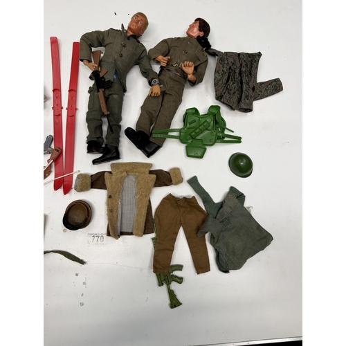 770 - 4 Vintage flock hair Action Man dolls with clothing & accessories (3 with eagle eyes)