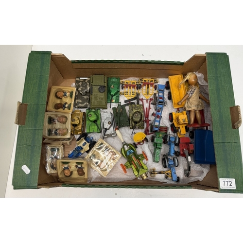 772 - A large box of mixed Diecast including military & agricultural vehicles etc including Matchbox, Corg... 