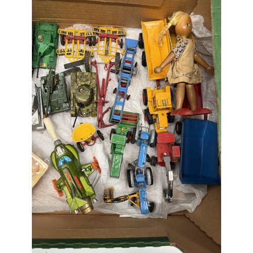 772 - A large box of mixed Diecast including military & agricultural vehicles etc including Matchbox, Corg... 
