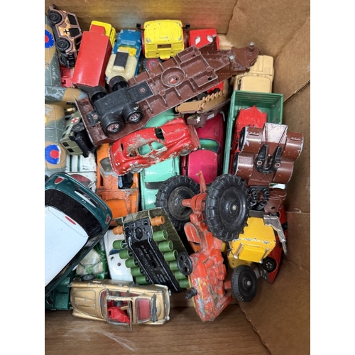 774 - A box of mixed playworn diecast including Dinky, Corgi & Matchbox