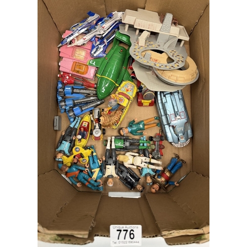 776 - A box of TV themed Diecast including Corgi Juniors , Thunderbirds, Figures etc