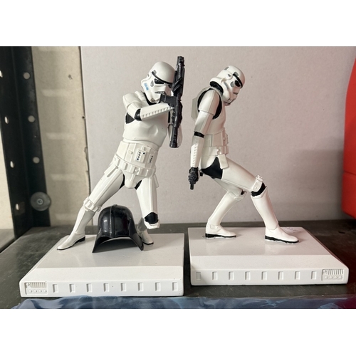 783 - A pair of Nemesis Now original stormtrooper Star Wars bookends, 1977 picture book & card game