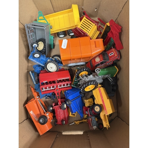 784 - A box of Diecast farm machinery, tractors etc including Britains & Corgi