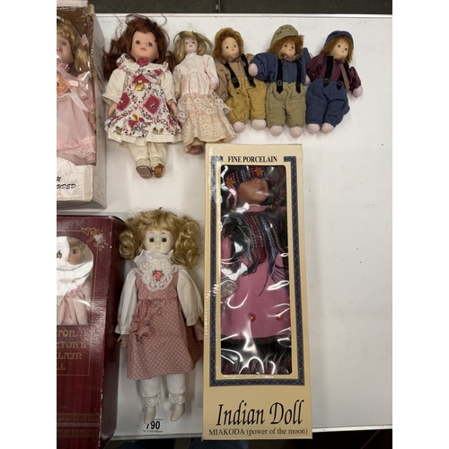 790 - A quantity of porcelain headed dolls, some boxed