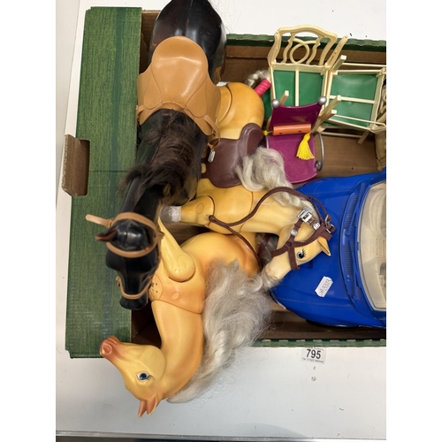 795 - A Barbie Ford Mustang, horses & Sindy furniture
