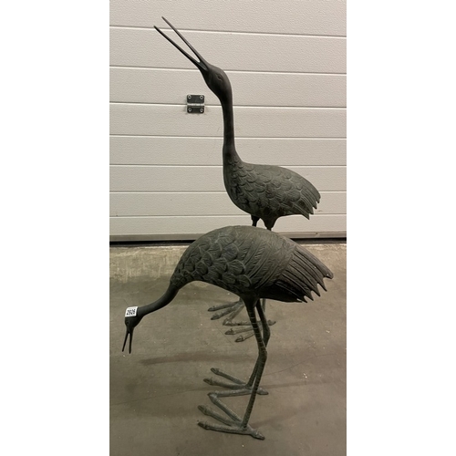 2926 - A pair of vintage heavy bronze cranes