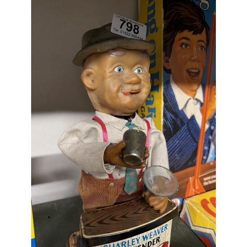 798 - A 1960's Charley Weaver bartender battery operated tin toy.