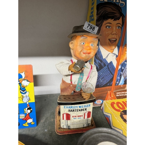 798 - A 1960's Charley Weaver bartender battery operated tin toy.