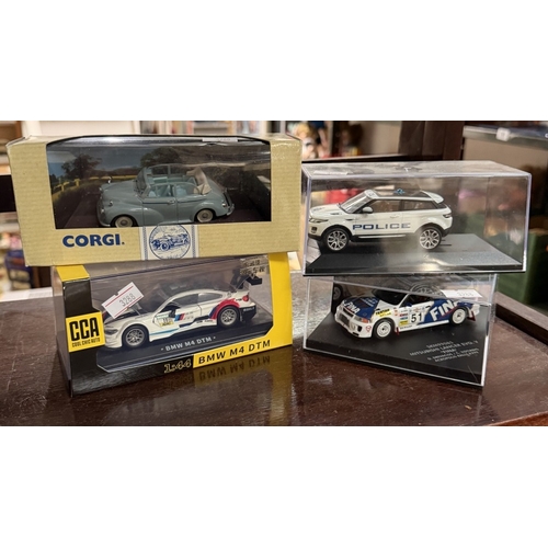 819 - 4 1:43 scale Oxford diecast vehicles, 1:44 scale CCA BMW M4 DTM, Corgi 96751 Morris Minor convertibl... 