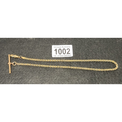 1002 - A 9ct gold Albert chain (total weight 16.88g)