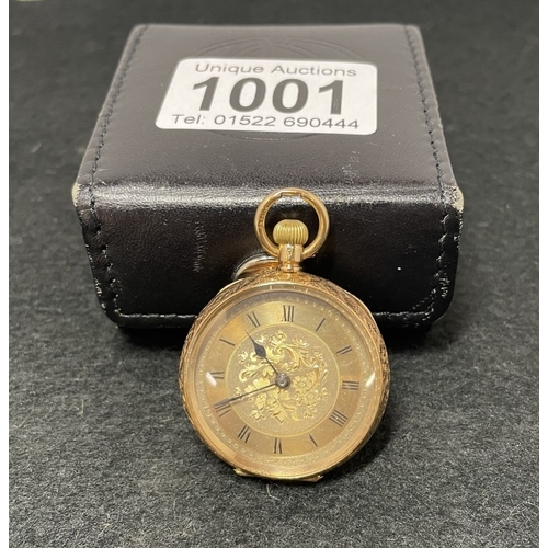 1001 - A 15ct gold Edwardian ladies fob watch (total weight 32.04g)