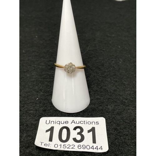 1031 - An 18ct gold and platinum daisy cluster ring size N (total weight 1.82g)