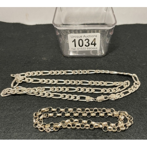1034 - Two silver chains (43.42g and 9.91g) - total weight 53.33g