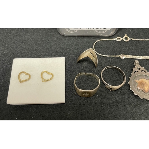 1035 - Various silver items including silver an rose gold fob, rings including 9ct on silver ring, earrings... 