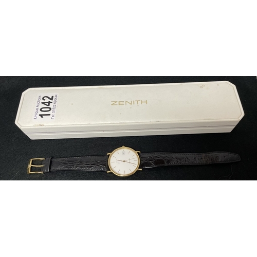 1042 - A Zenith Cosmopolitan Gold Tone Quartz Dress Date Watch in original box