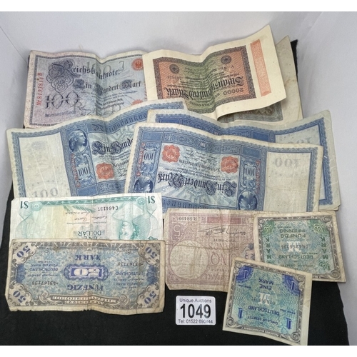 1049 - A collection of old banknotes, mainly German etc