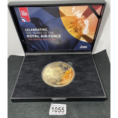 1055 - A One Hundred Years of the Royal Air Force ten crowns proof coin, with 24ct gold plating, limited ed... 