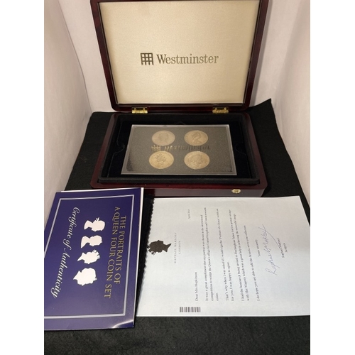 1056 - A Westminster Boxed Four Coin Set The Portraits Of A Queen with COA