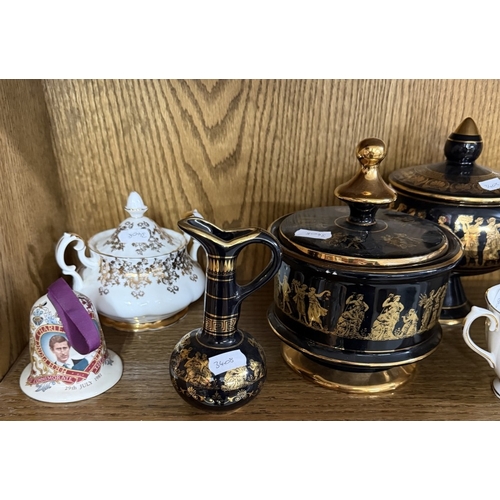 1654 - A quantity of pottery, china & glassware including Royal Albert teacup, AK Made in 24K gold urns etc