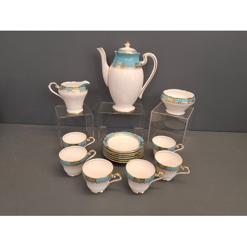 3 - Aynsley teal and white coffee service 
One saucer has slight hairline crack