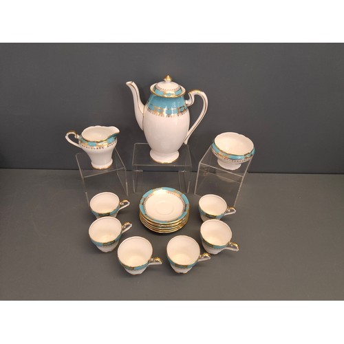 3 - Aynsley teal and white coffee service 
One saucer has slight hairline crack