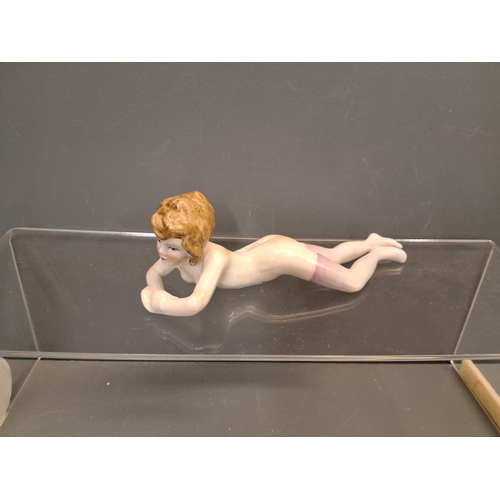 11 - Antique Porcelain naked bathing beauty European possibly German 15cm long