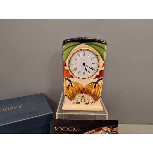 17 - Moorcroft Anna Lily clock with box.
Red mark to base. Not tested.