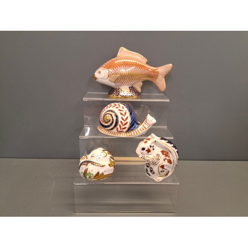 20 - Royal Crown Derby group of paperweights
Golden Carp gold stopper
Snail light gold colour stopper
Doo... 