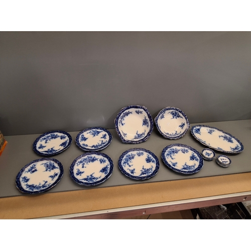22 - 31 pieces of antique flow blue touraine dinner ware