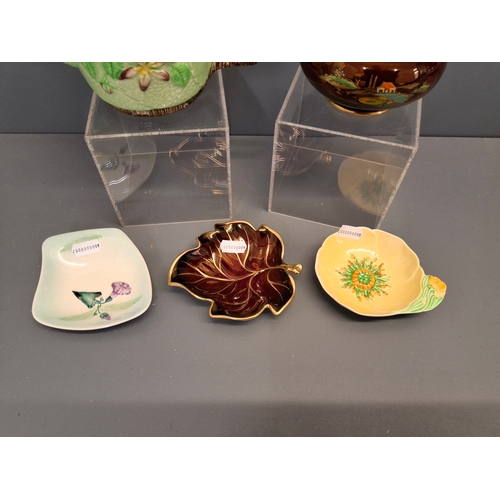 26 - Carlton ware green apple blossom teapot, Rouge Royale Temple jar plus 3 other dishes.