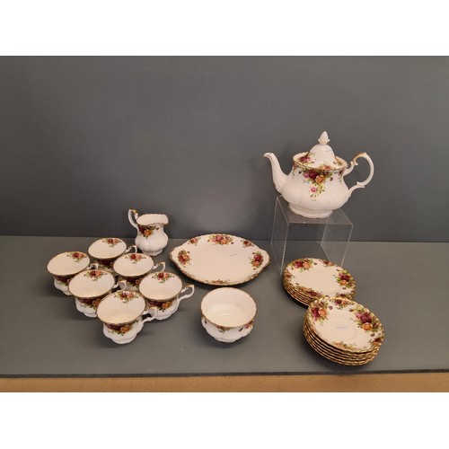 36 - Royal Albert country rose pattern tea set including tea pot with 6 cups & saucers, 6 sandwich plates... 