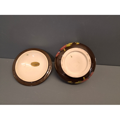 47 - Moorcroft Hibiscus pot & lid in brown with pink, red & yellow flowers