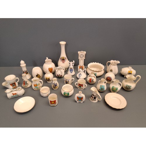 54 - Good Collection of over 30 pieces of Crested China Arcadian, Charlton ware, Goss & Other makes.