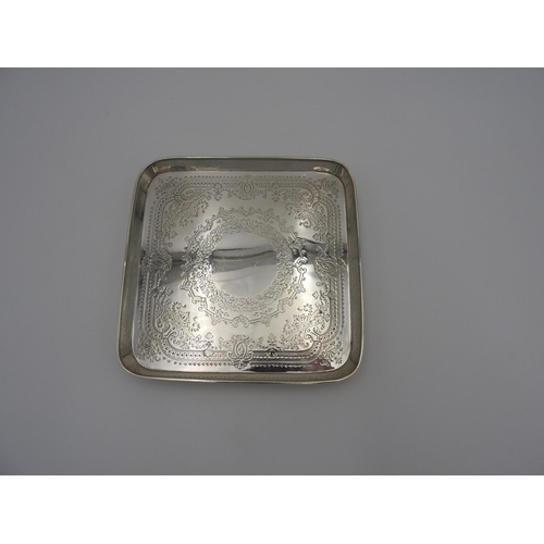 190 - VICTORIAN SILVER CARD TRAY RICHARD MARTIN 7 EBENEZER HALL, LONDON 1880the square tray with bright cu... 