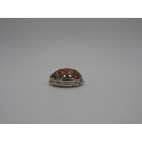 197 - GEORGIAN SILVER MOUNTED COWRIE SHELL SNUFF BOX 18TH CENTURY together with an Aesthetic style vesta; ... 