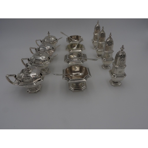 202 - GEORGE V BRITANNIA STANDARD CONDIMENT SET, CRICHTON BROTHERS, LONDON, 1912comprising four salts, fou... 