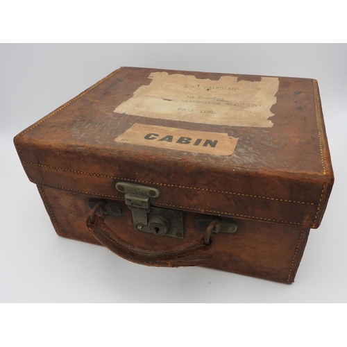 210 - EDWARDIAN LEATHER FITTED SILVER TOPPED TRAVELLING CASE LONDON, VARIOUS MAKERS AND DATES 35cm wide... 