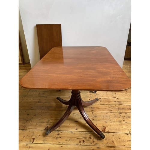 24 - MAHOGANY TWIN PEDESTAL DINING TABLE, 180cm long, 120cm wide, WITH LEAF INSERTION