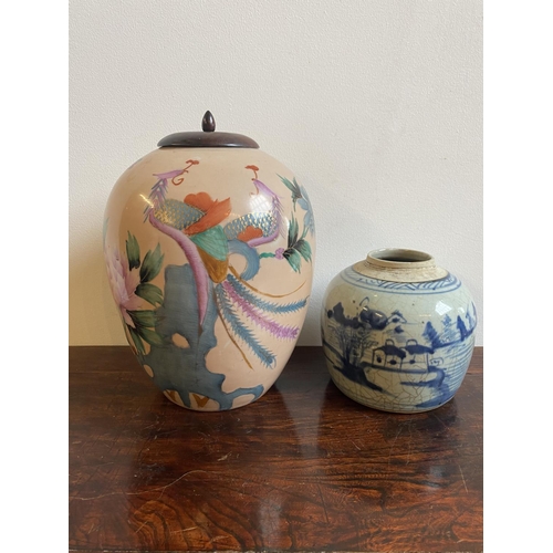 72 - TWO CHINESE  GINGER JARS, 30cm high & 16cm high