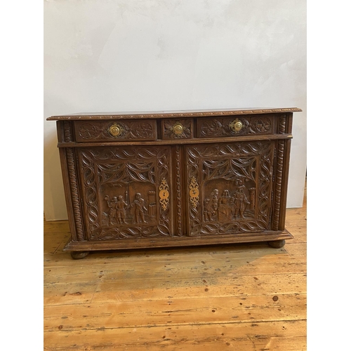 33 - ORNATE 19TH CENTURY CONTINENTAL OAK TWO-DOOR DRESSER BASE