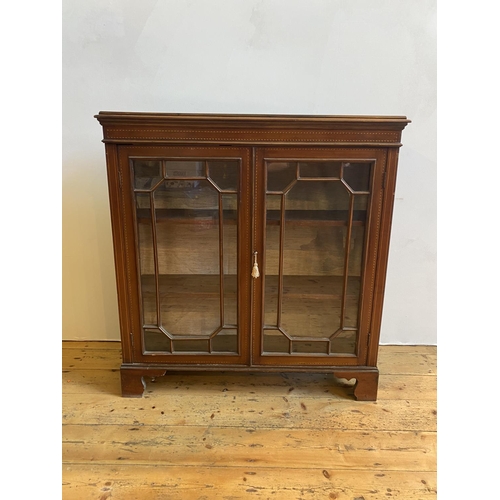 34 - 19TH CENTURY MAHOGANY INLAID ASTRAL GLAZED TWO-DOOR DISPLAY CABINET ON BRACKET FEET,106cm wide, 108c... 