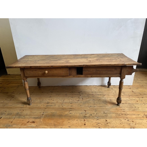 37 - CONTINENTAL 19th CENTURY FRUIT WOOD PLANK TOP FARMHOUSE TABLE WITH REMOVABLE CHOPPING BOARD (194cm l... 