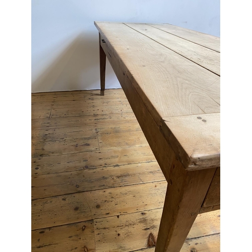 38 - CONTINENTAL 19th CENTURY FRUIT WOOD PLANK TOP FARMHOUSE TABLE WITH DEEP END DRAWER AND SMALLER SIDE ... 