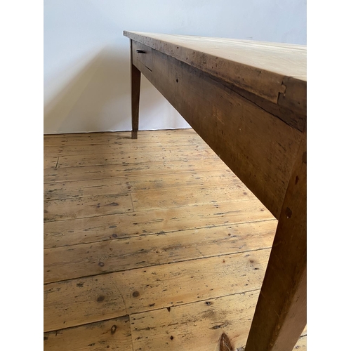 38 - CONTINENTAL 19th CENTURY FRUIT WOOD PLANK TOP FARMHOUSE TABLE WITH DEEP END DRAWER AND SMALLER SIDE ... 