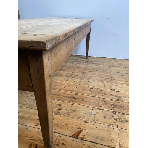 38 - CONTINENTAL 19th CENTURY FRUIT WOOD PLANK TOP FARMHOUSE TABLE WITH DEEP END DRAWER AND SMALLER SIDE ... 