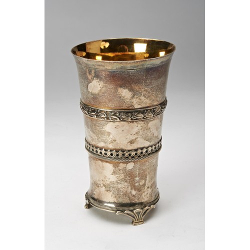 191 - VICTORIAN SILVER GILT BEAKERFREDERICK ELKINGTON, LONDON 1874of flared cylindrical form applied with ... 